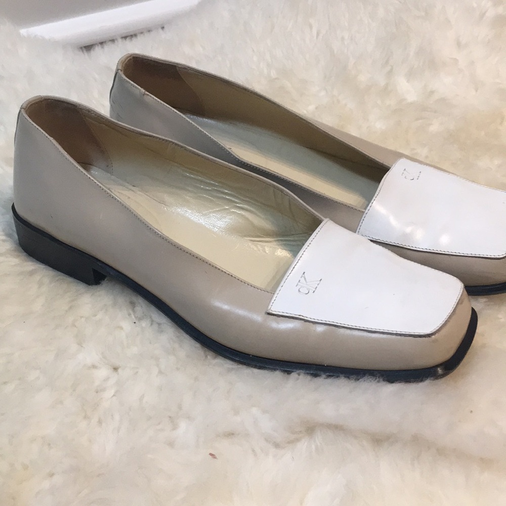 Calvin Klein Tan & White Leather Loafers